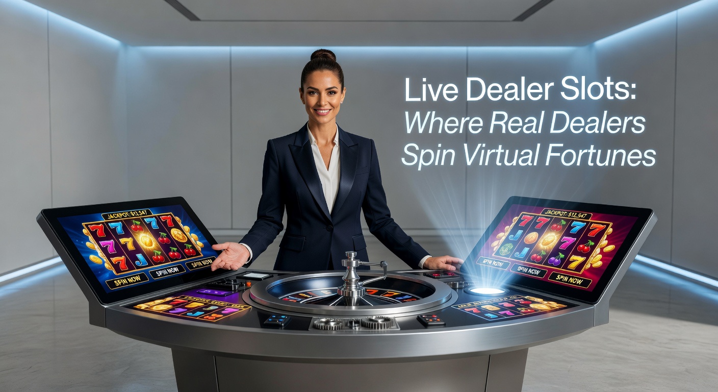 Ein Live-Dealer vor einem Slot-Rad, umgeben von digitalen Bildschirmen und leuchtenden Effekten, der das Interaktionsgefühl des Spiels einfängt