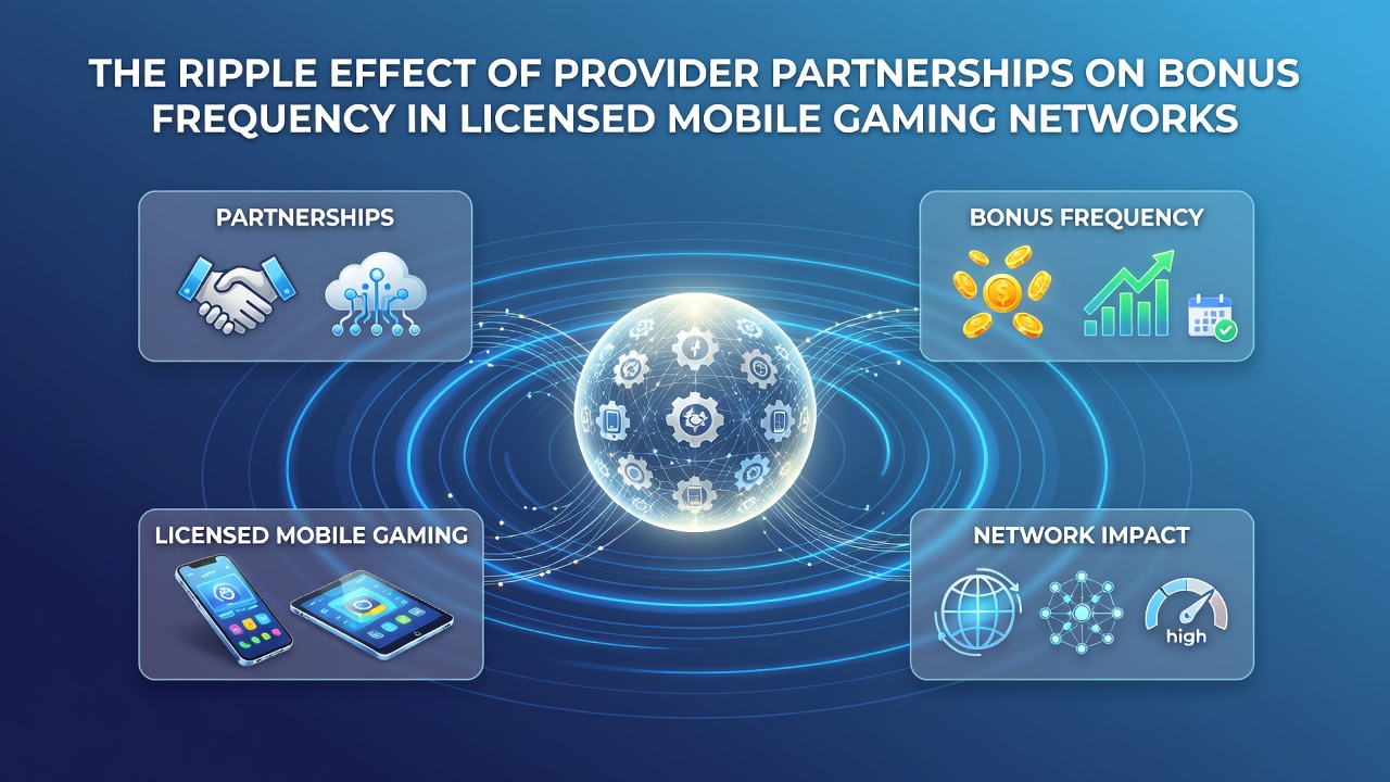 Illustration von Anbieterkooperationen in mobilen Gaming-Netzwerken mit Fokus auf Datenflüsse und Bonusmechanismen